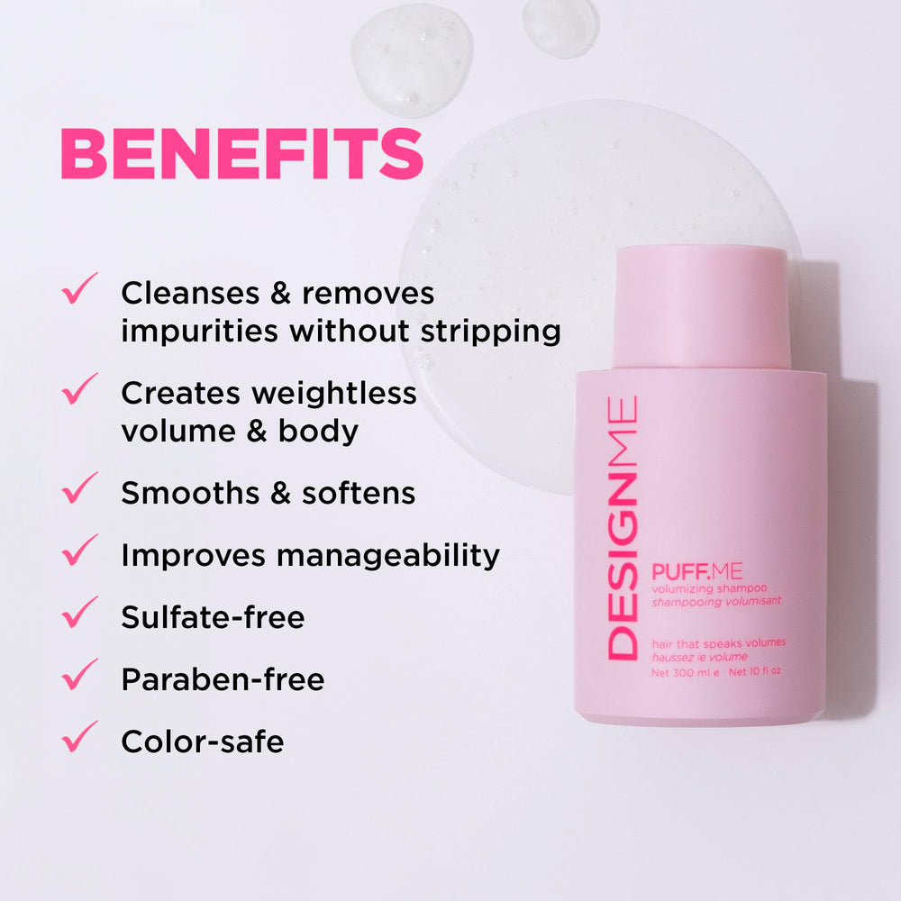 Close-up of Design.Me Puff.Me foamy lather, gentle cleansing without weighing hair.