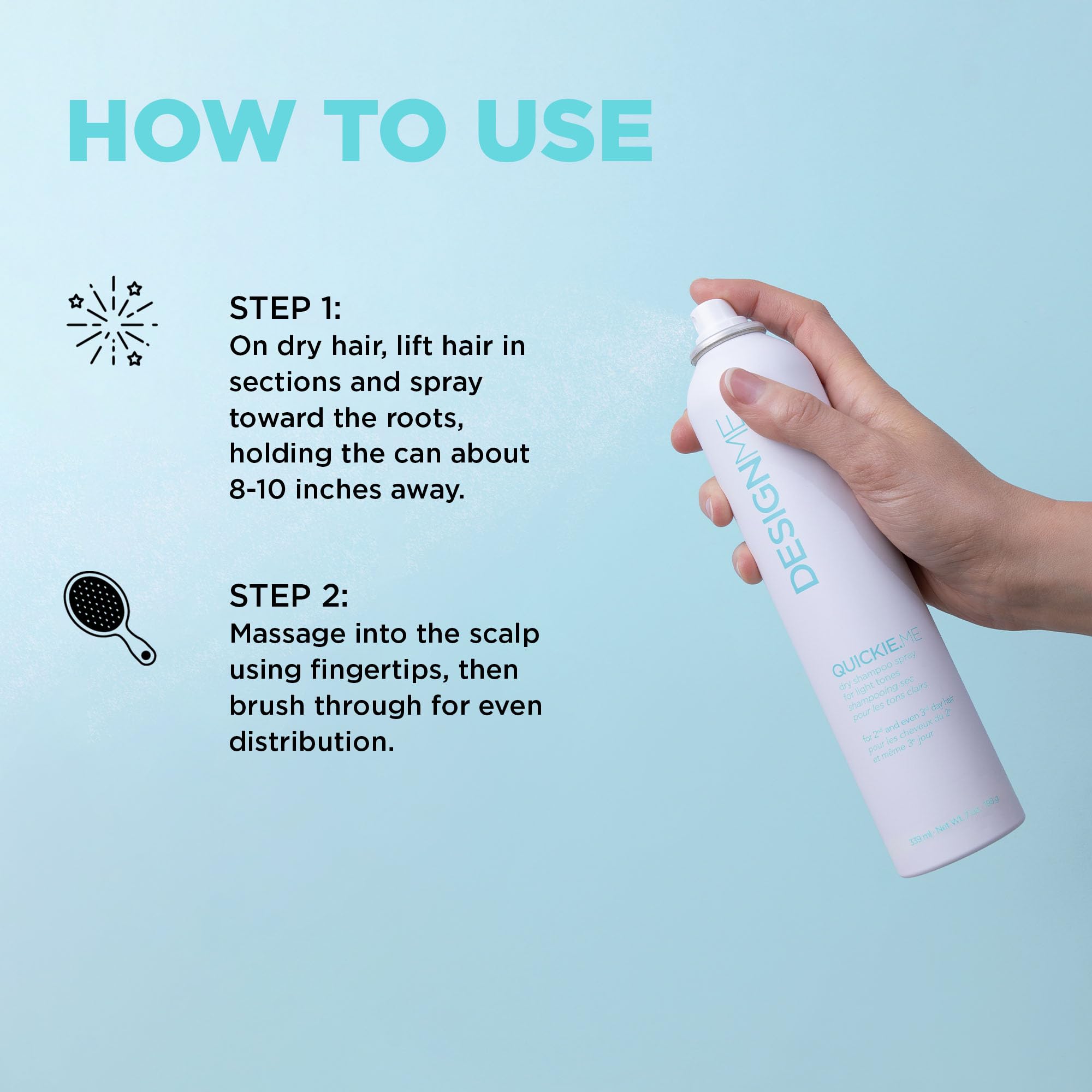Design.Me QUICKIE.ME Dry Shampoo leaves no white residue on light hair