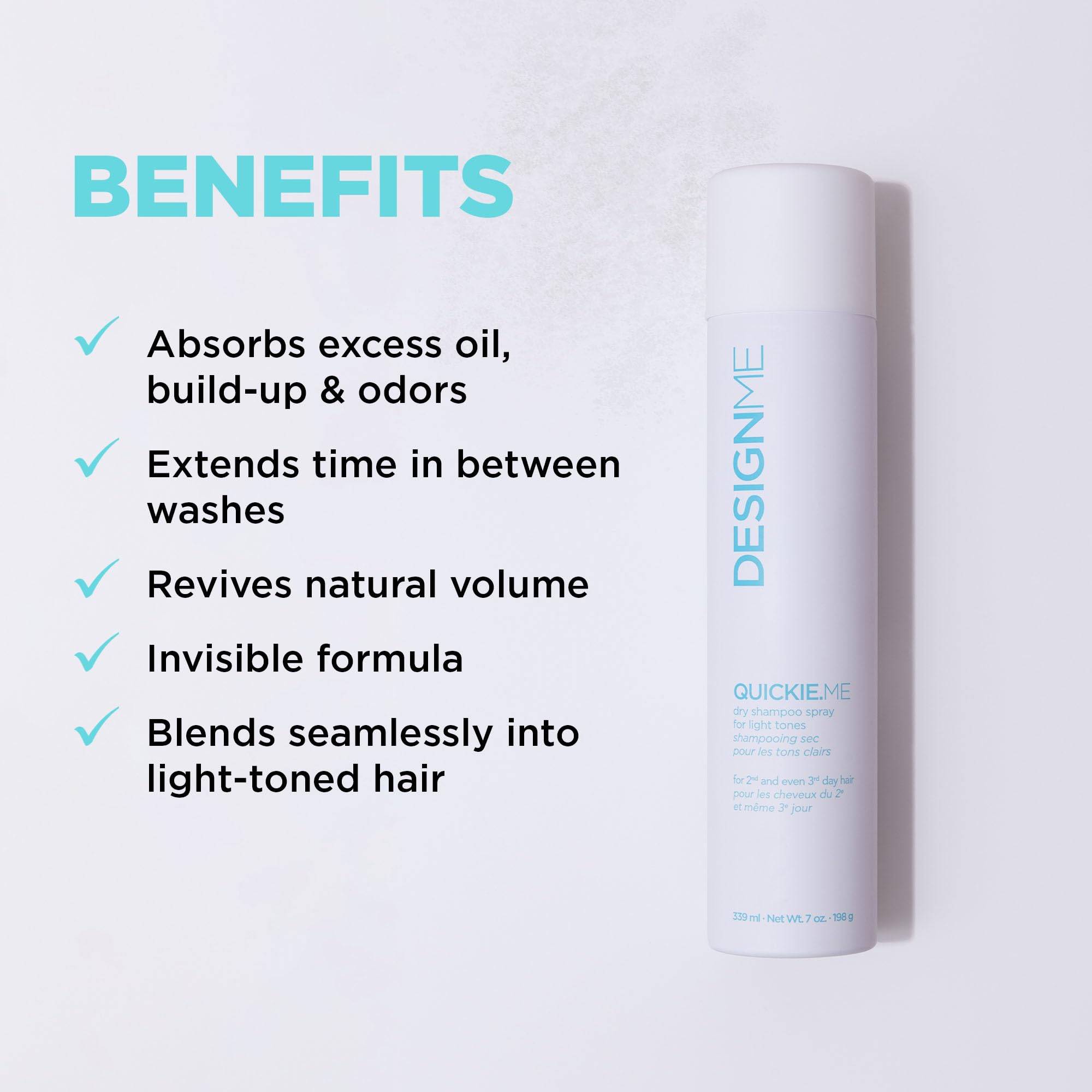 Design.Me QUICKIE.ME Dry Shampoo scent offers a subtle fruity-herbal aroma
