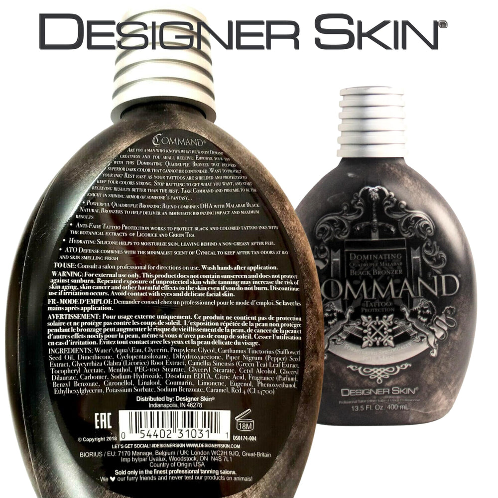 Designer Skin Command tanning lotion texture swatch reveals smooth, blendable color.