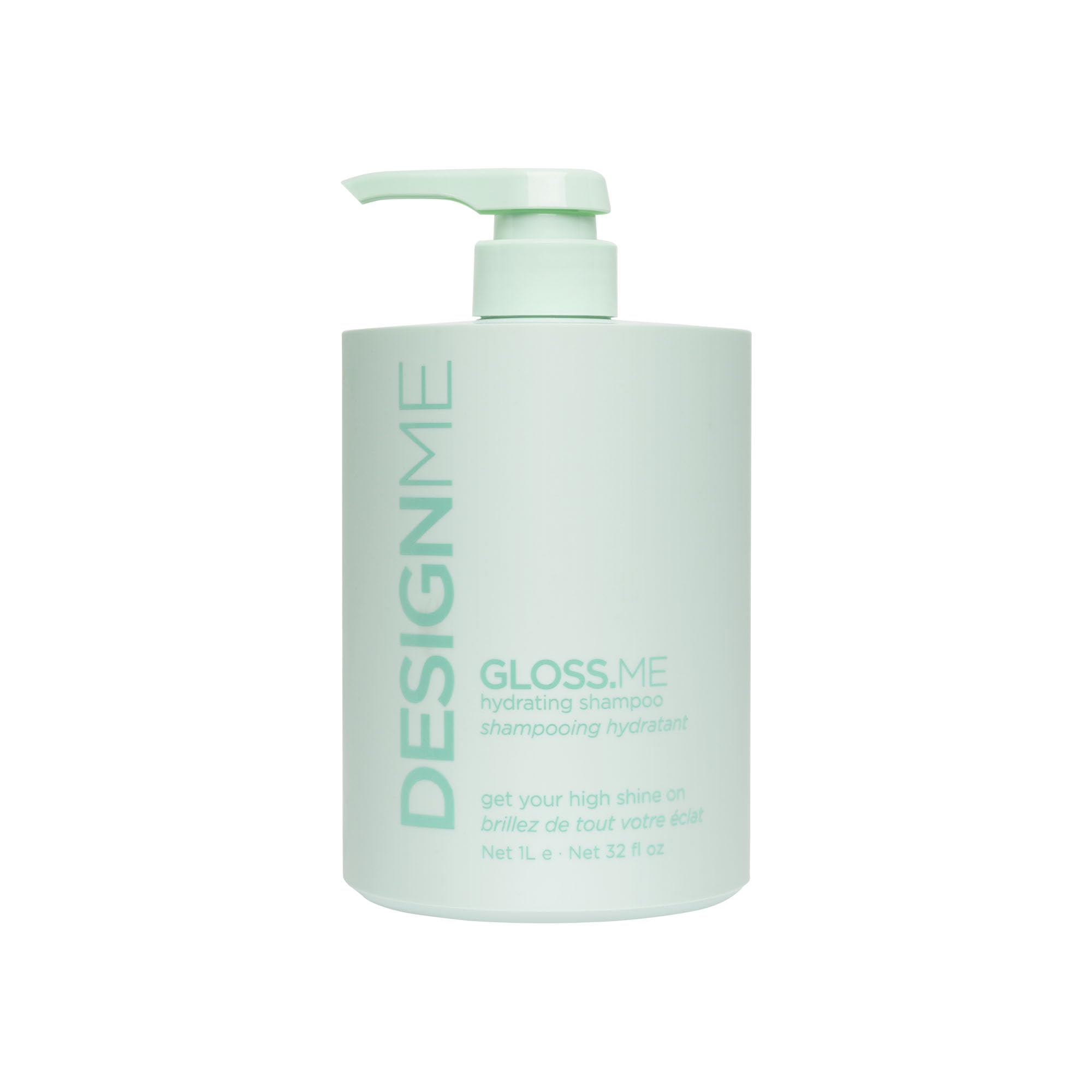 Design.Me GLOSS.ME Hydrating Shampoo bottle front showing hydrating formula for soft, shiny hair
