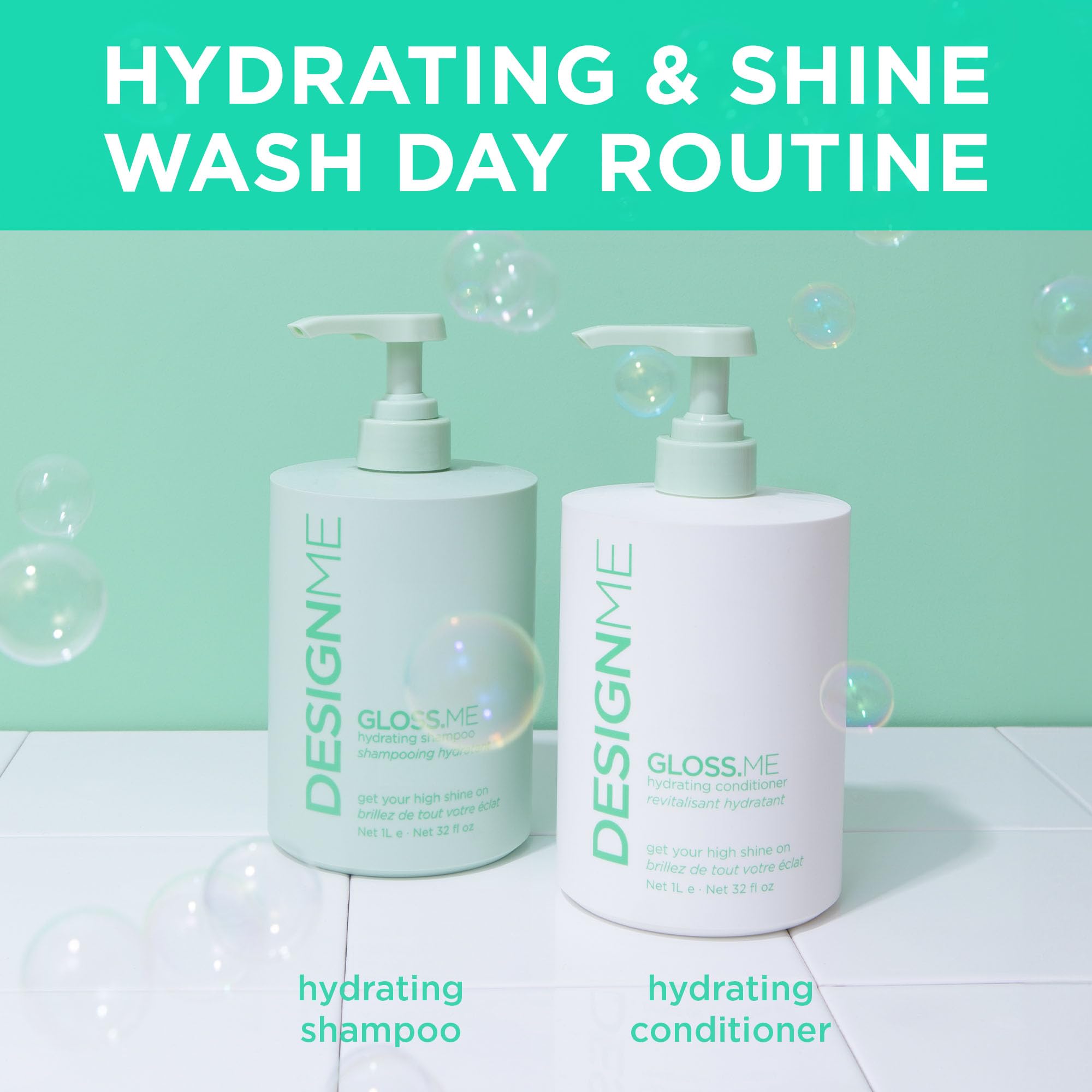 Design.Me GLOSS.ME Hydrating Shampoo icon indicates color-safe care for color-treated hair