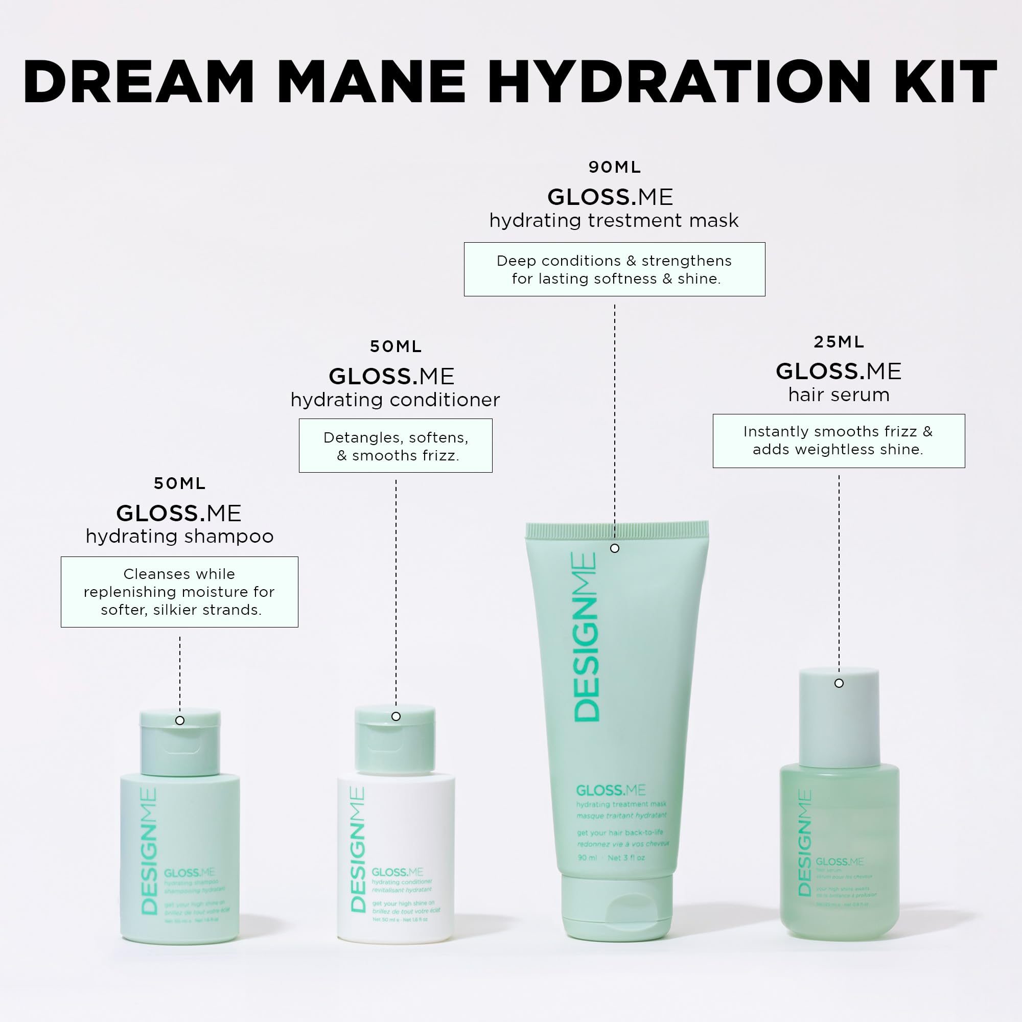 DESIGNME GLOSS.ME conditioner tube for silky, detangled strands.