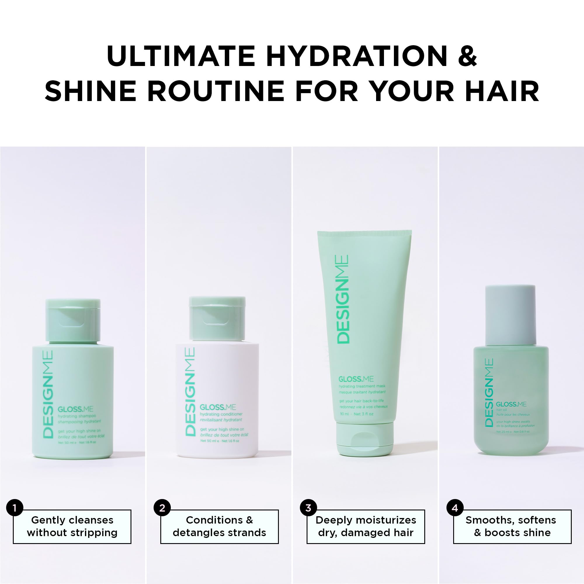 DESIGNME GLOSS.ME hair mask jar delivering deep hydration and shine.
