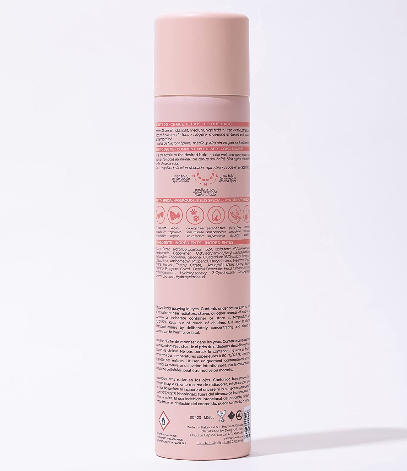 Design.Me HOLD.ME hair spray mist 360 display.