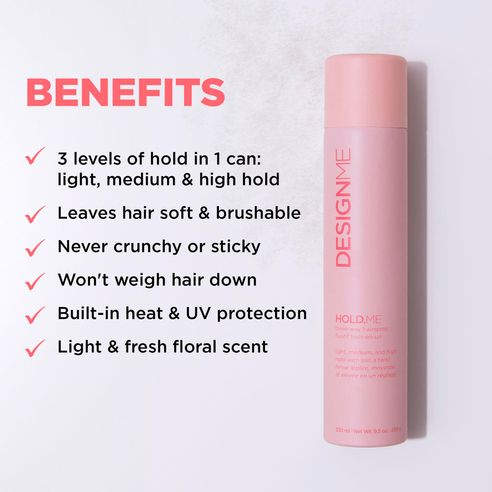 Design.Me HOLD.ME light hold application spray captures lightweight control.