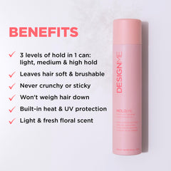 Design.Me HOLD.ME light hold application spray captures lightweight control.