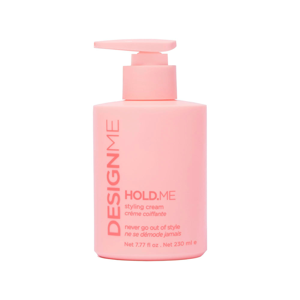 Design.Me HOLD.ME styling cream bottle for smooth, hydrated finish.