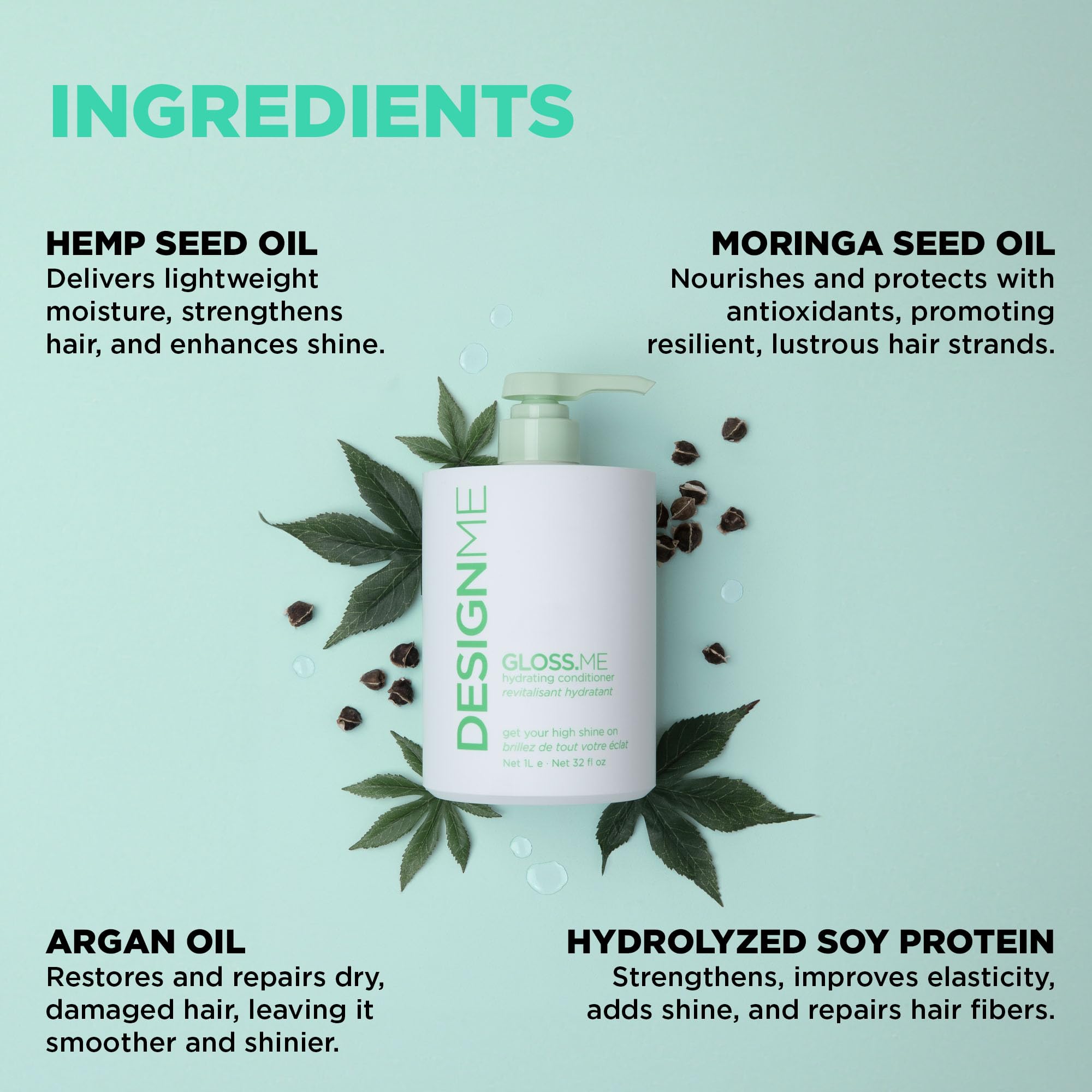 Design.Me Hydrating Conditioner hemp oil helps nourish hair.
