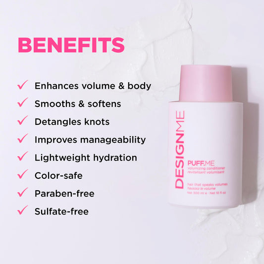 Design.Me Puff.ME weightless cream texture swatch for smooth detangling.
