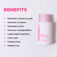 Design.Me Puff.ME weightless cream texture swatch for smooth detangling.