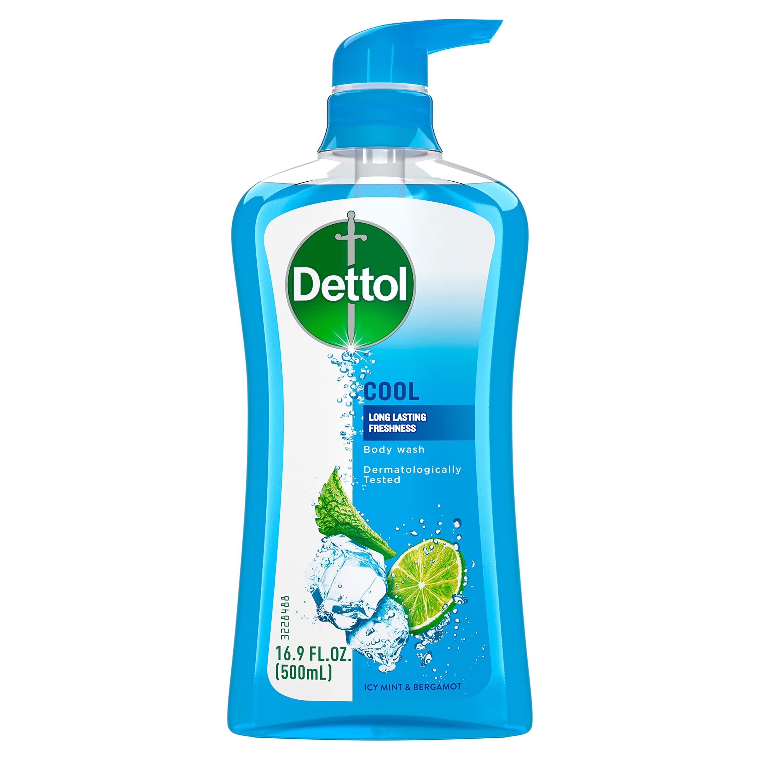 Dettol Cool bottle close-up with mint-bergamot scent for lasting freshness