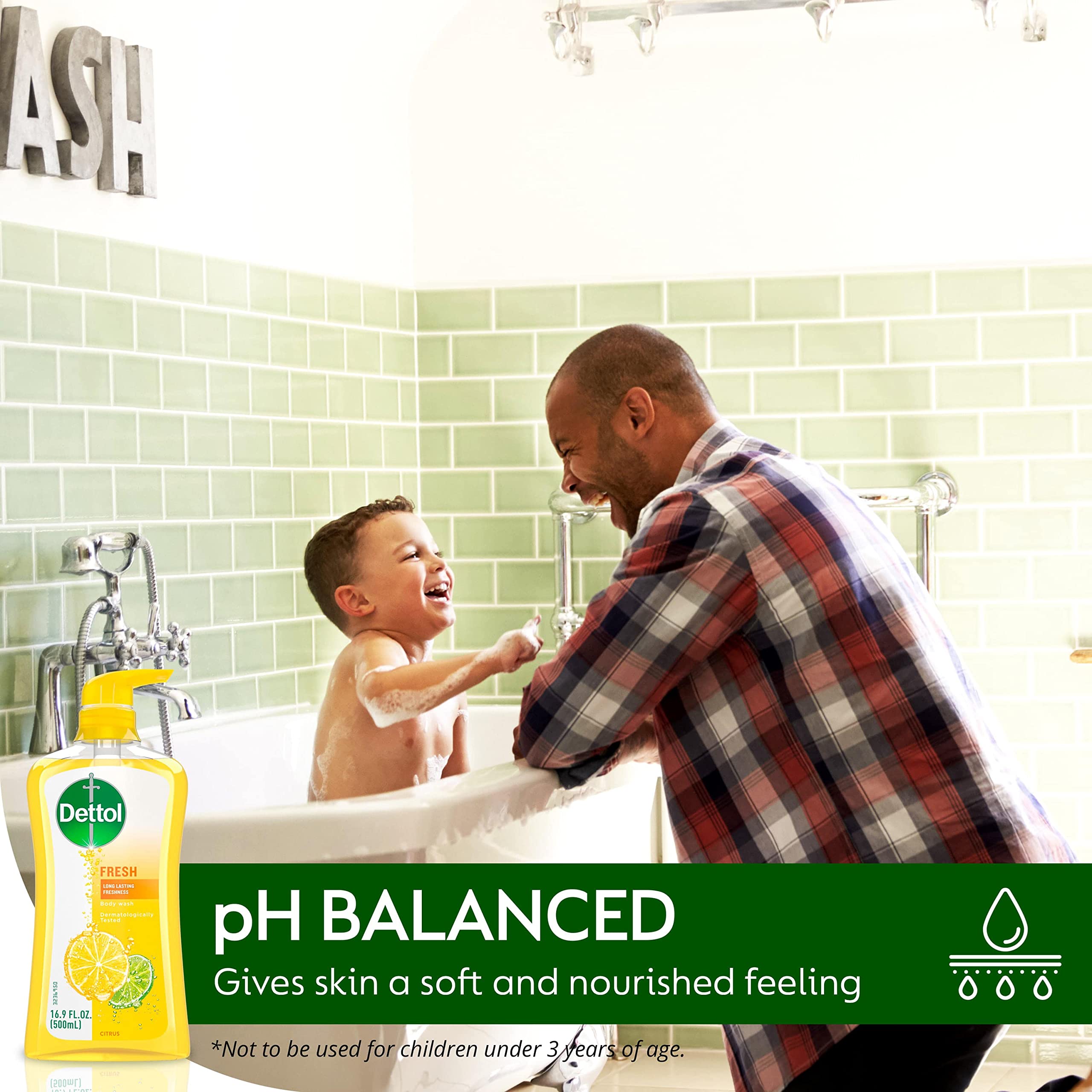 Dettol Fresh Body Wash packaging display shows the 16.9 oz size.