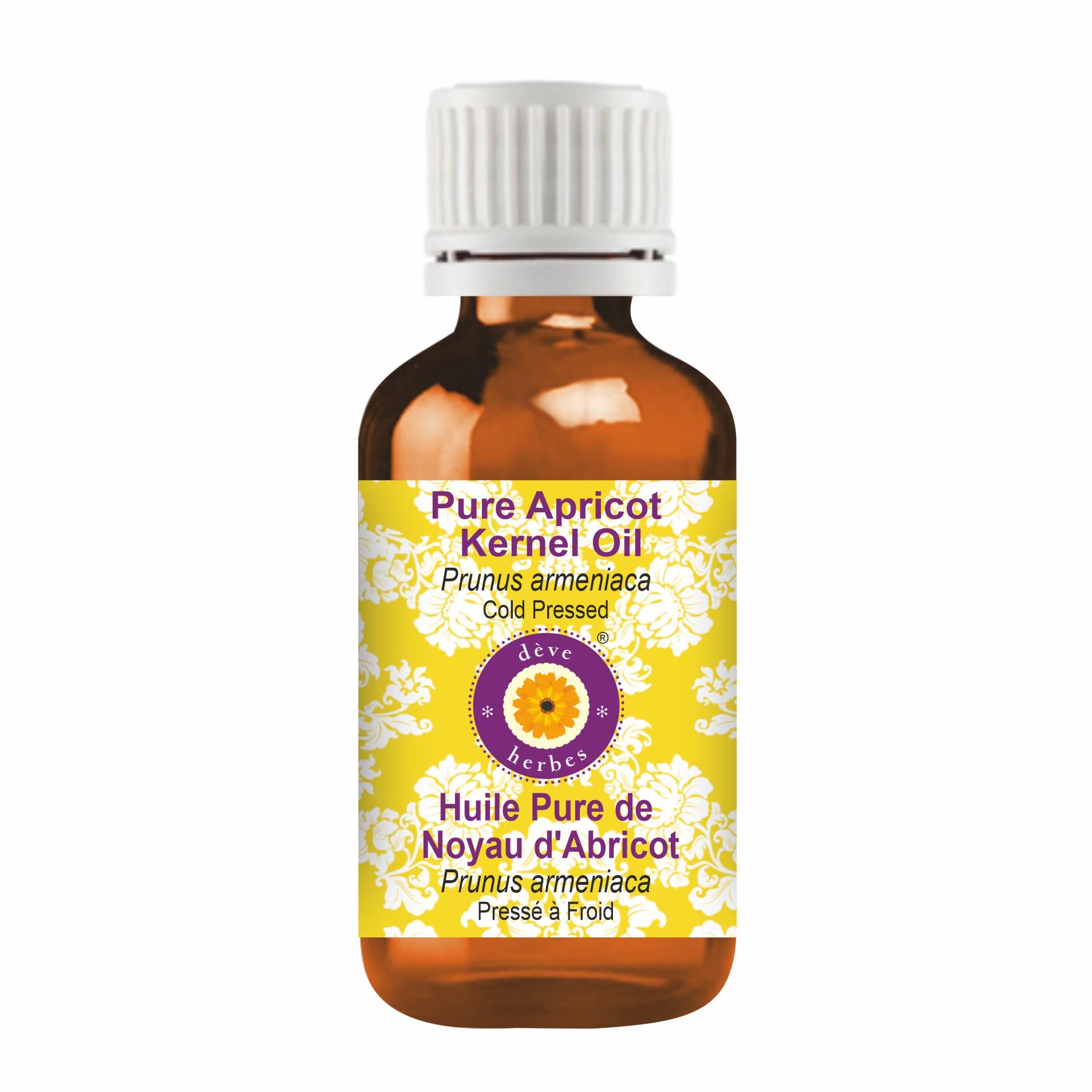 Deve Herbes Apricot Kernel Oil bottle, 50ml, ready for skin care use.