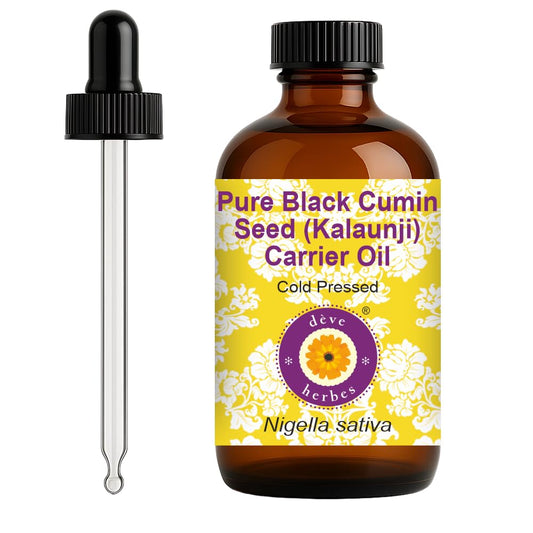 deve-herbes black cumin oil bottle in amber glass for skin and hair care