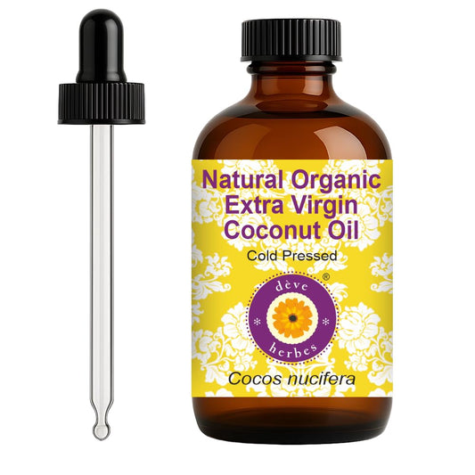 deve herbes organic coconut oil in amber bottle with glass dropper for precise dilution
