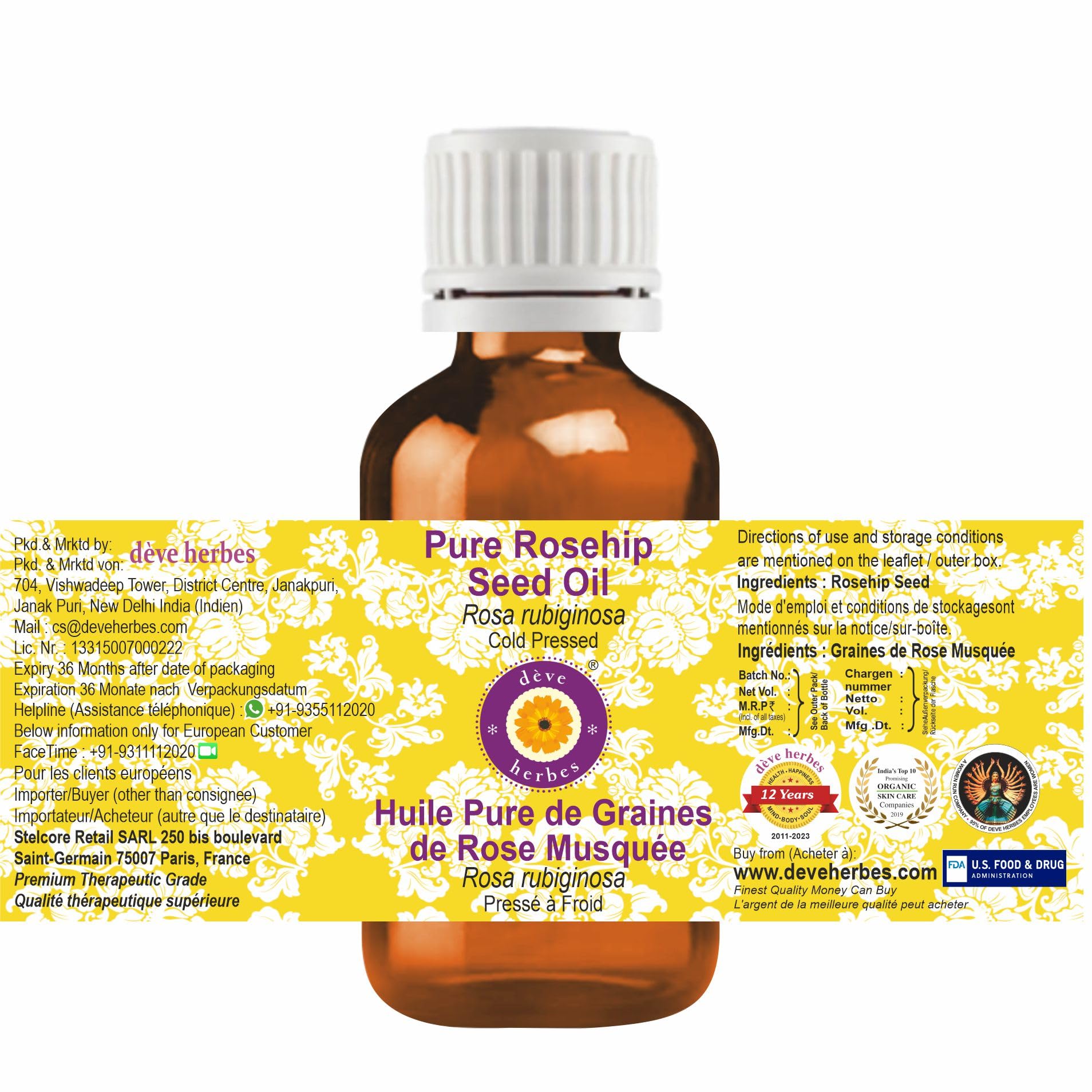 dve herbes Rosehip Oil pour shows lightweight, non-greasy hydration for daily skin
