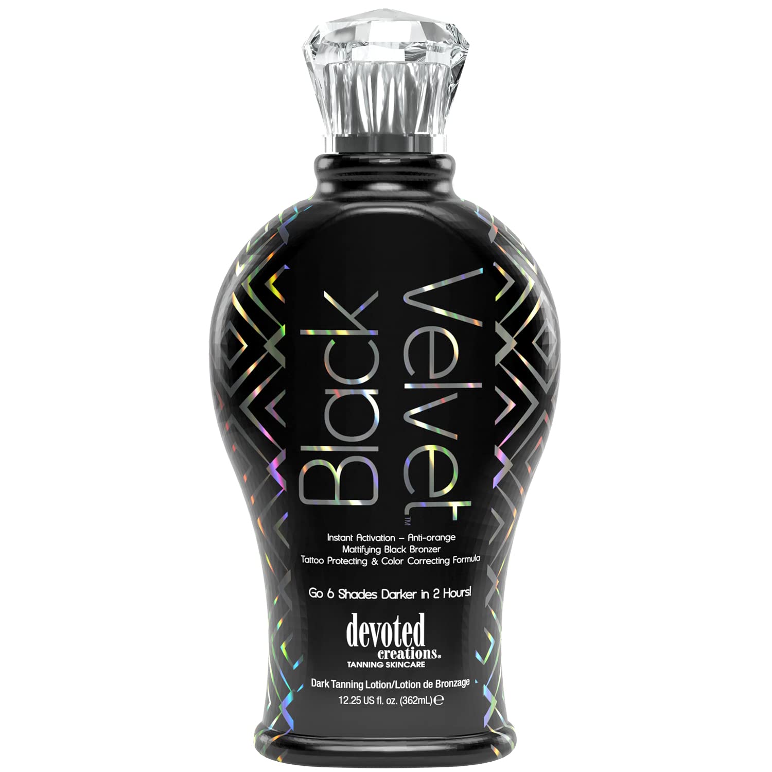 Devoted Creations Black Velvet bottle close-up for a velvety tan finish.