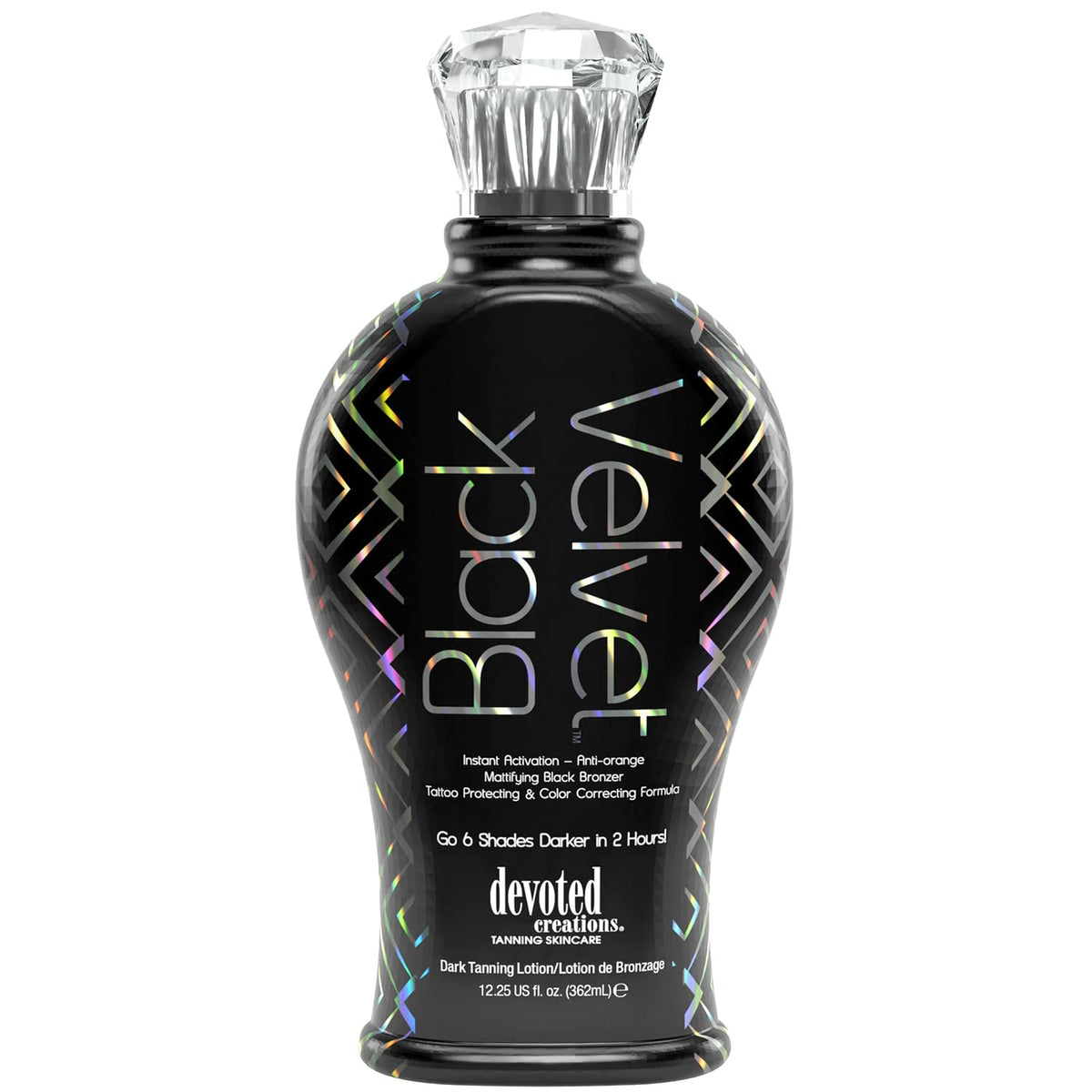 Devoted Creations Black Velvet bottle close-up for a velvety tan finish.