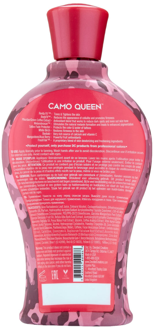 Devoted Creations Camo Queen Bronzing Lotion being applied for an even, bronzed glow.