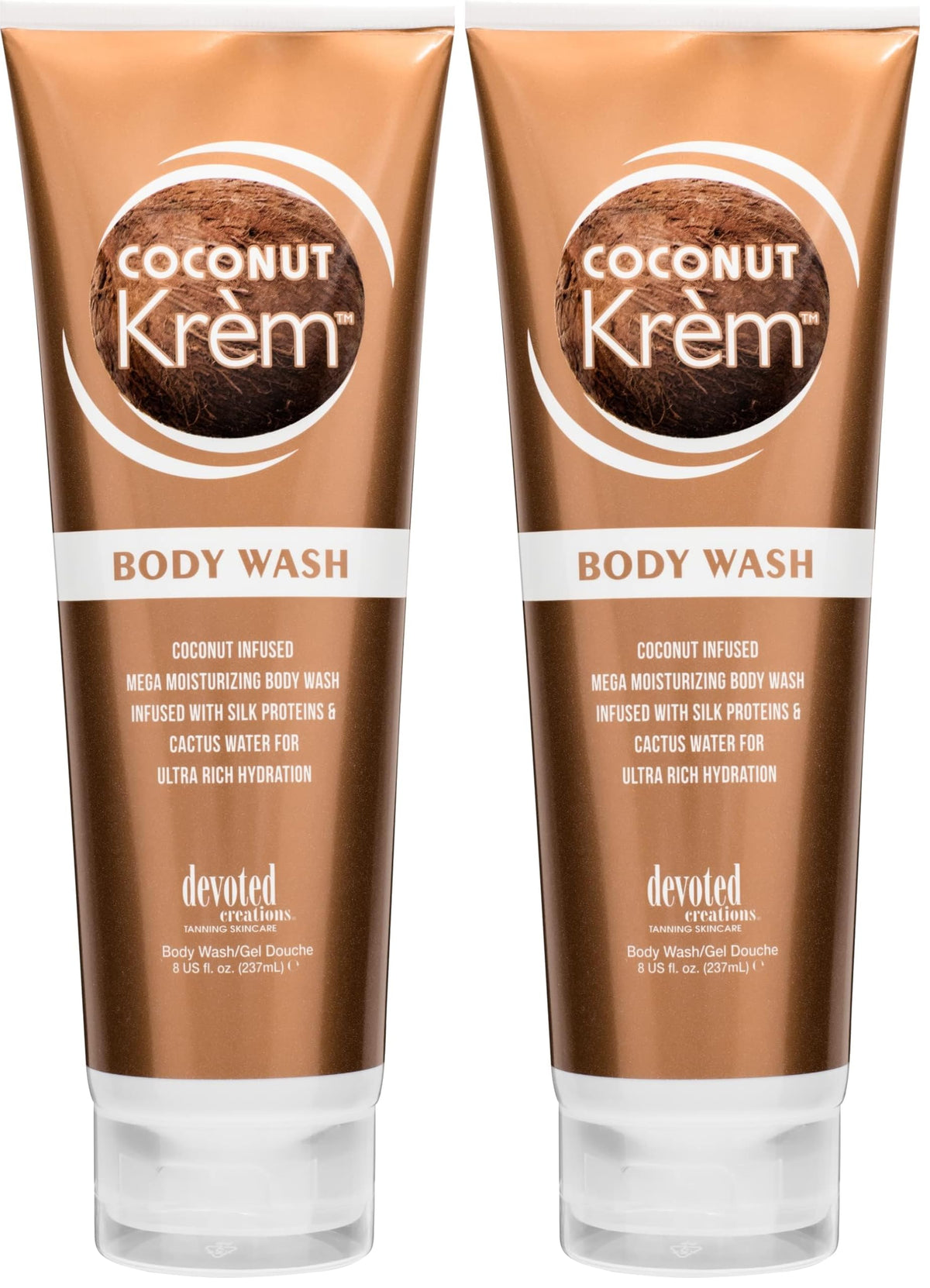 Devoted Creations Coconut Krem Body Wash bottle in a 2-pack for rich hydration