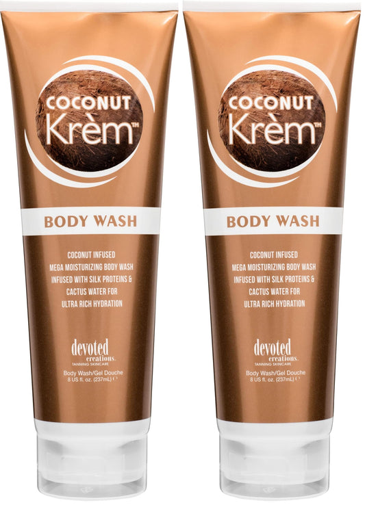 Devoted Creations Coconut Krem Body Wash bottle in a 2-pack for rich hydration
