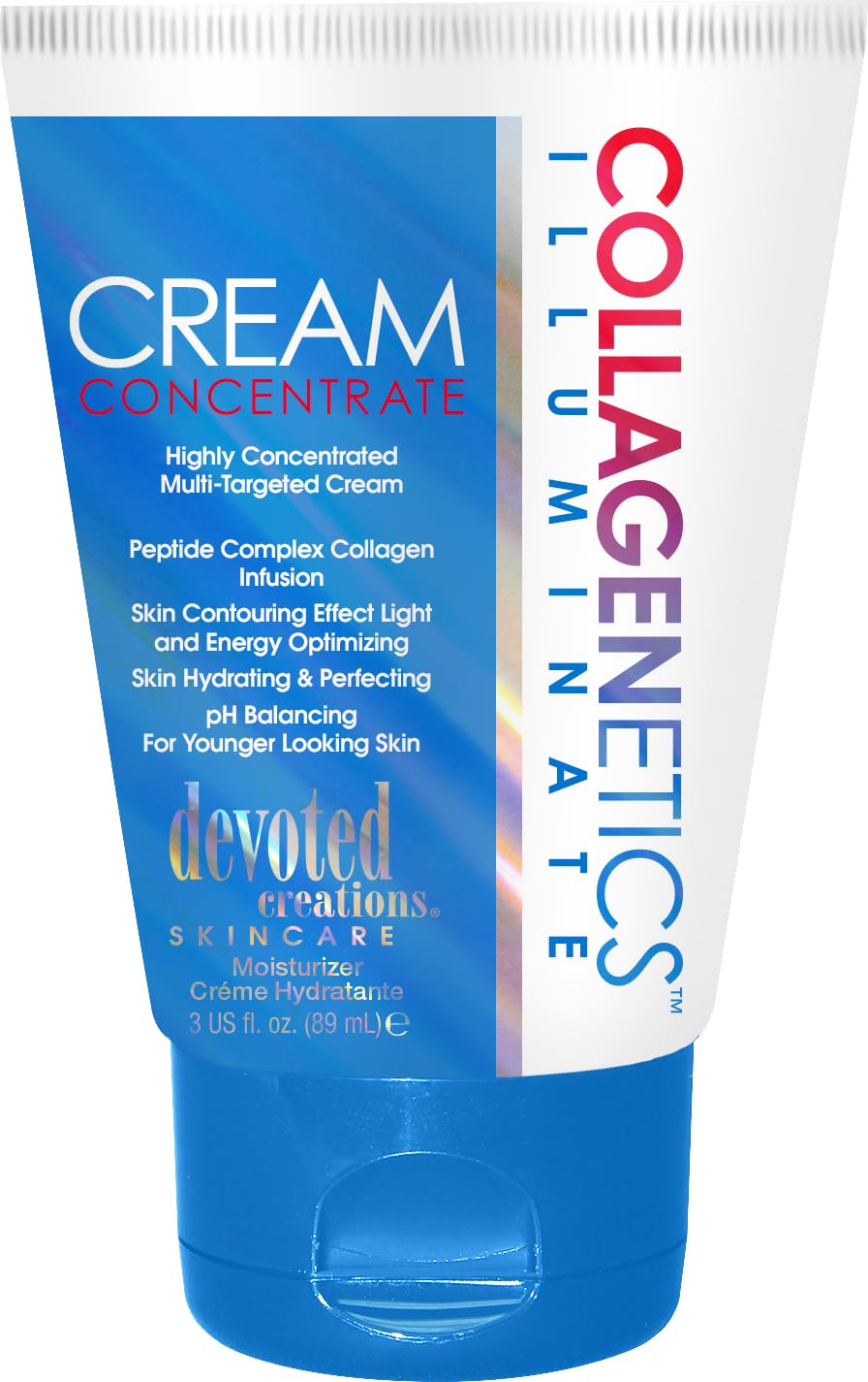 Devoted Creations Collagenetics Illuminate bottle shows hydrating formula for smoother skin.
