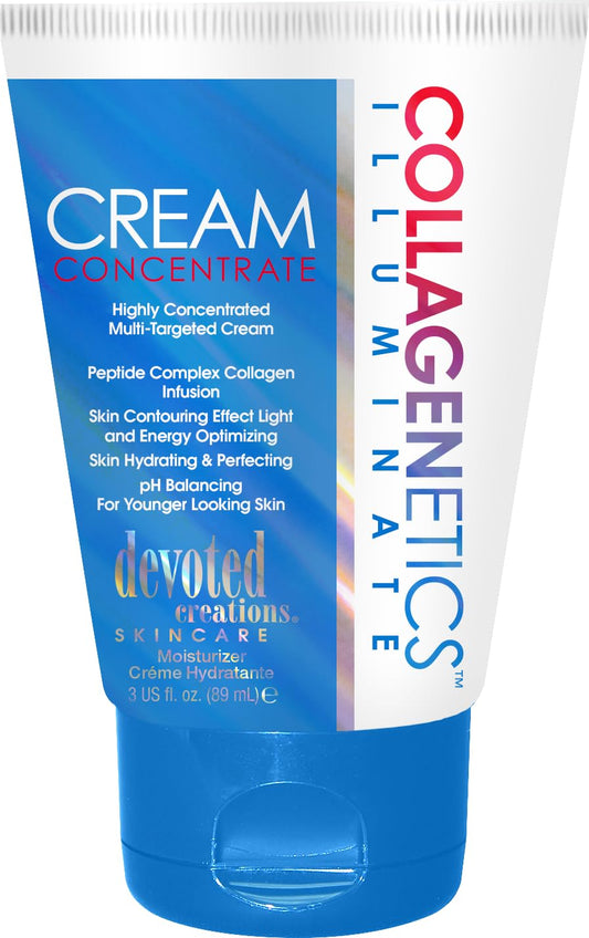 Devoted Creations Collagenetics Illuminate bottle shows hydrating formula for smoother skin.
