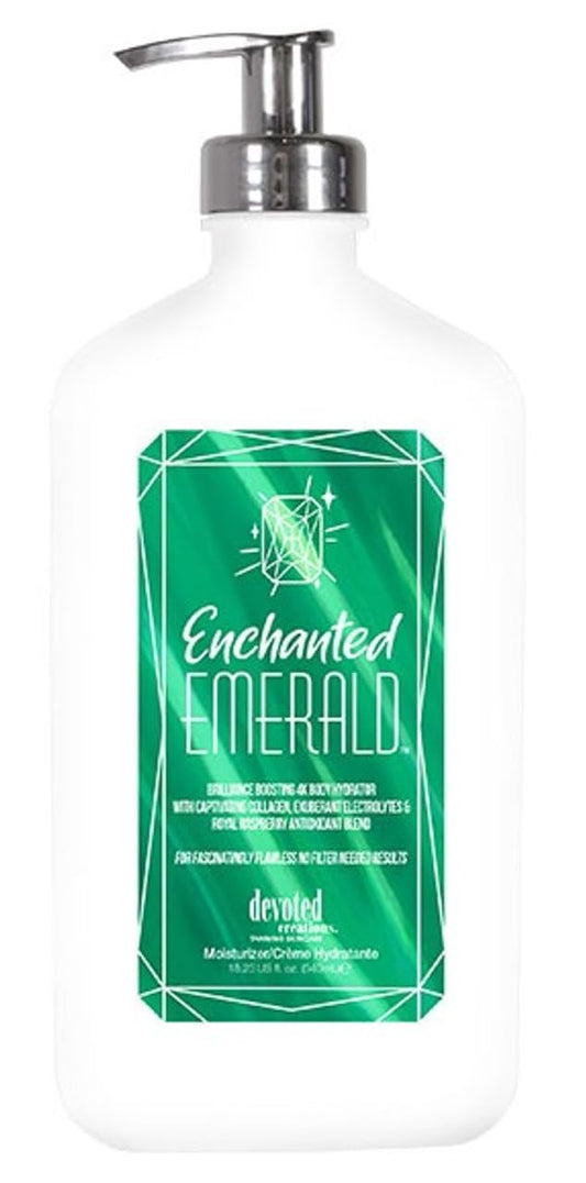 Devoted Creations Enchanted Emerald texture application for radiant, hydrated skin.