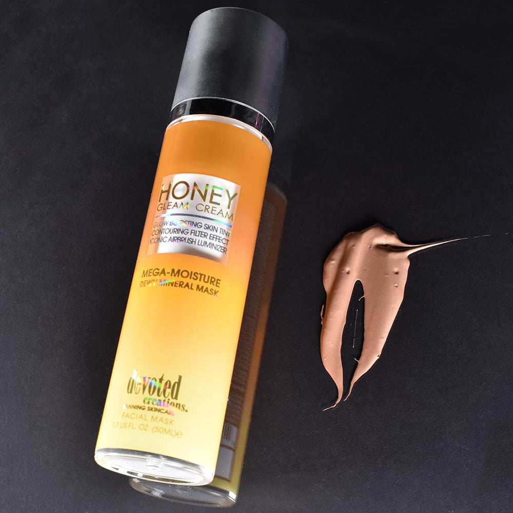 Devoted Creations Honey Gleam Cream bottle showcases fragrance and nourishing honey scent.