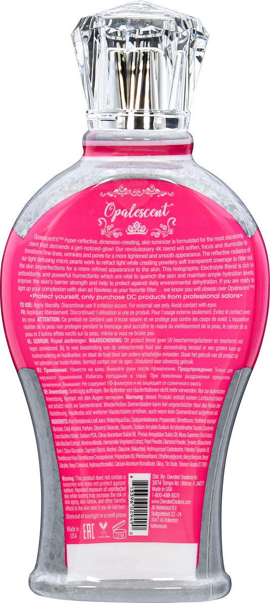 Devoted Creations Opalescent Tanning Lotion applied to skin showing even color and fade protection.