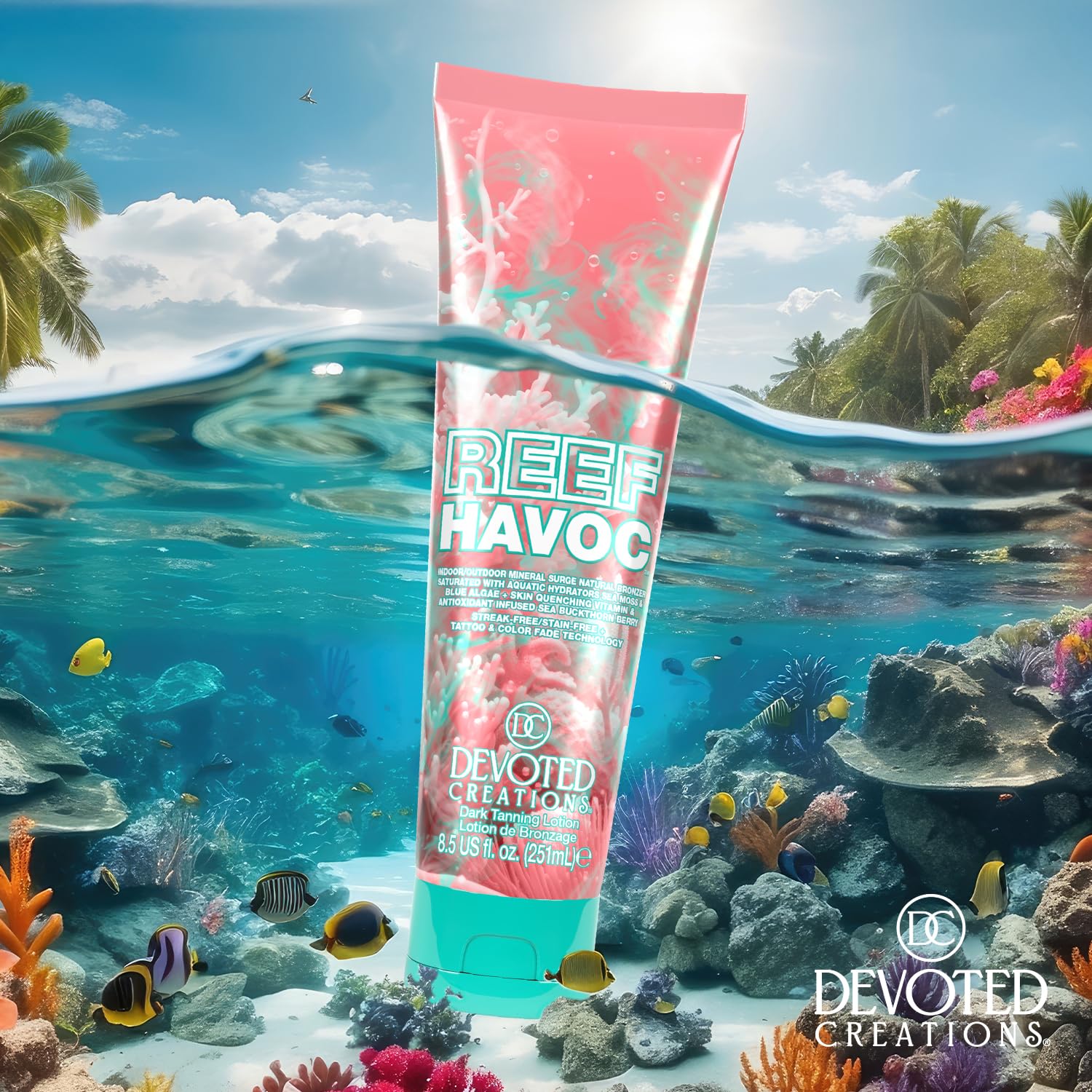 Devoted Creations Reef Havoc body application demonstrates even skin coverage