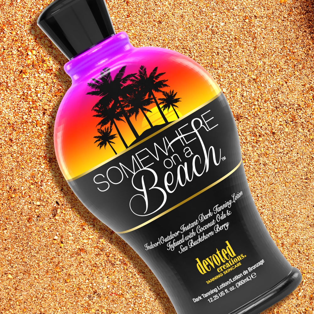 Devoted Creations Somewhere on a Beach bottle in sun signals quick color development.