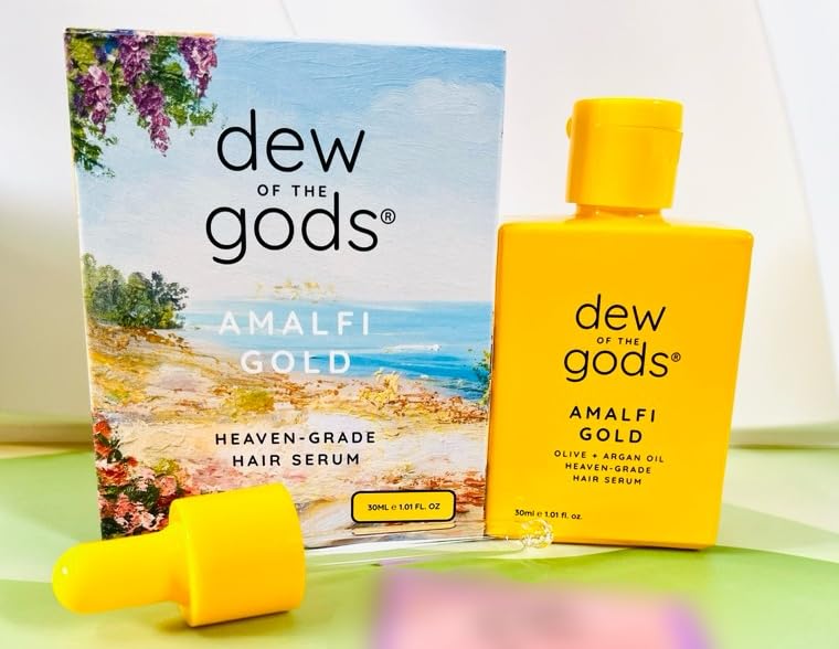 Dew Of The Gods Amalfi Gold Hair Serum bottle for nourishing frizz control