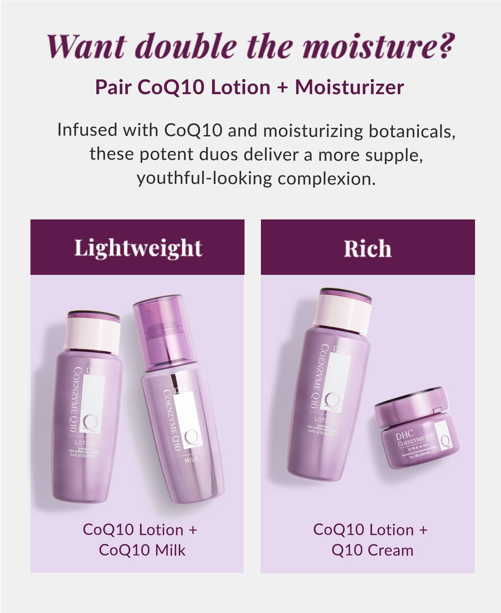 DHC CoQ10 Lotion label detail highlights fragrance-free and alcohol-free.