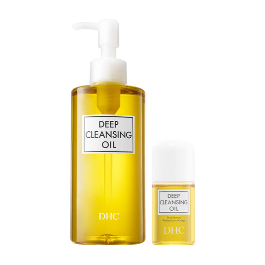 DHC Deep Cleansing Oil bottle front showing product and makeup removal use