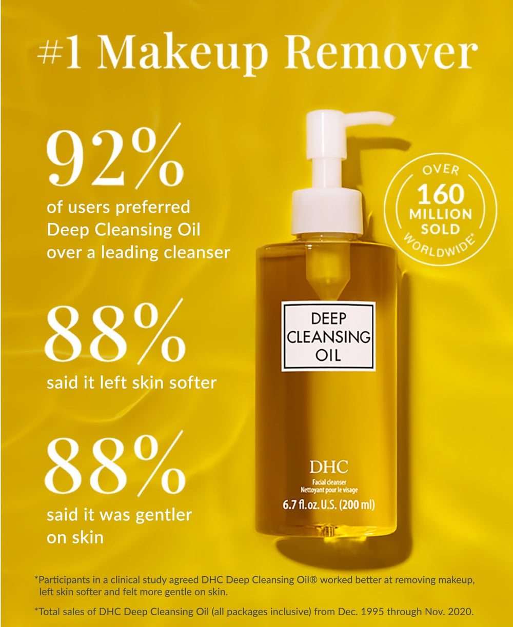 DHC Deep Cleansing Oil mini travel size beside a passport