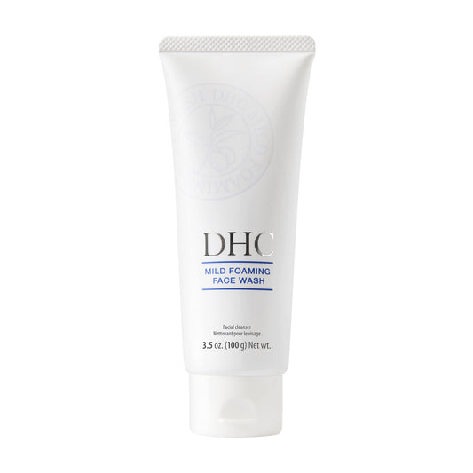 DHC Mild Foaming Face Wash bottle with creamy lather for gentle cleansing.