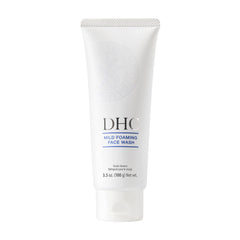 DHC Mild Foaming Face Wash bottle with creamy lather for gentle cleansing.