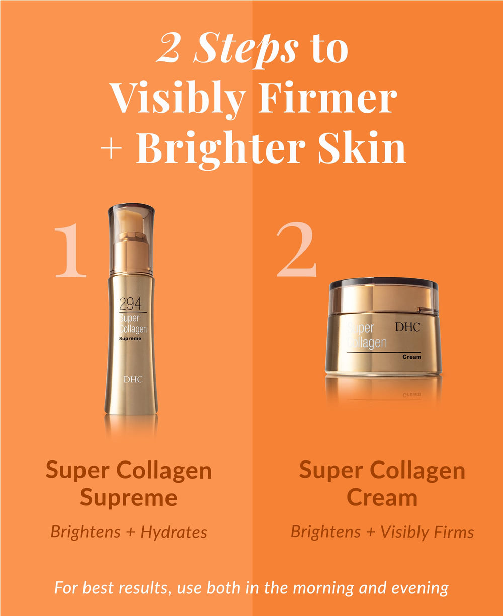 DHC Super Collagen Cream bottle among olive and jojoba oils symbolizing hydration.