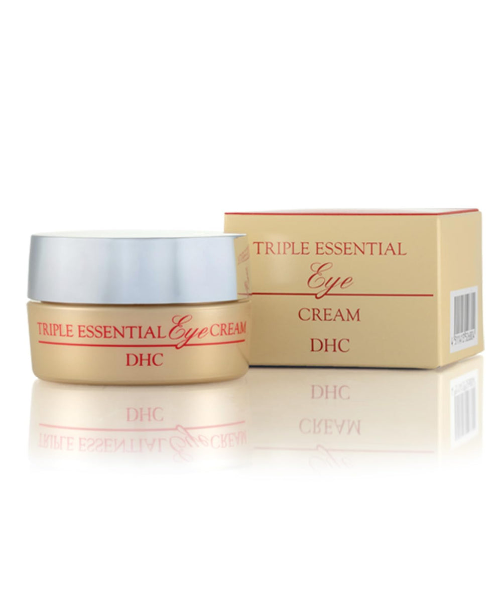 DHC Triple Essential Eye Cream jar close-up highlighting rich texture for day and night use