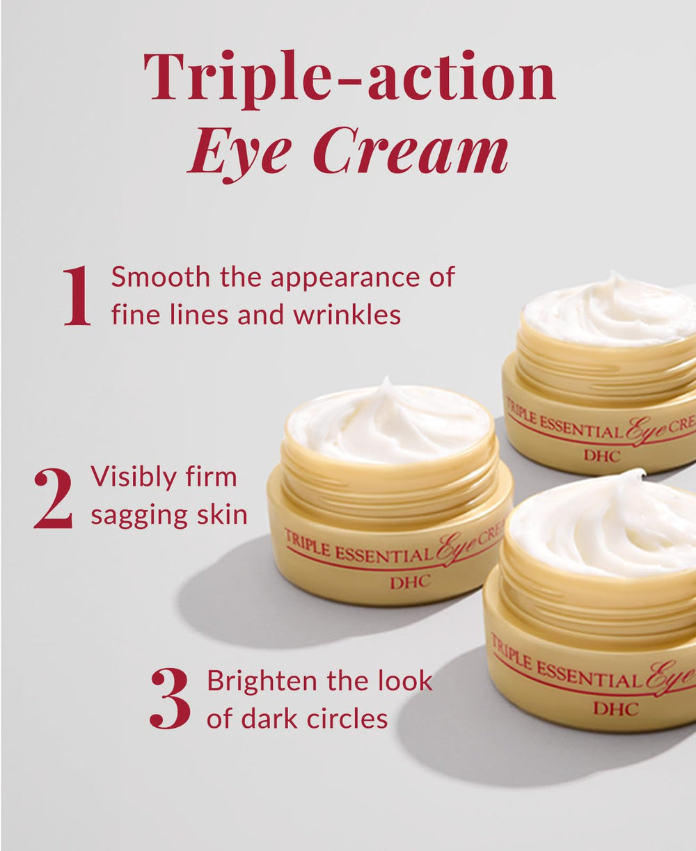 DHC Triple Essential Eye Cream texture swatch with creamy medium-weight consistency