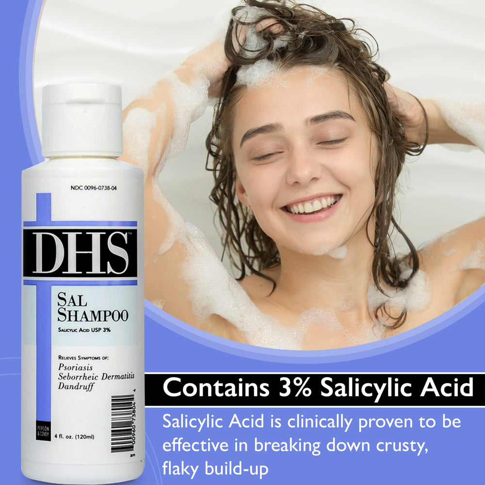 DHS SAL Shampoo lather in hand demonstrates gentle cleansing for dry scalp