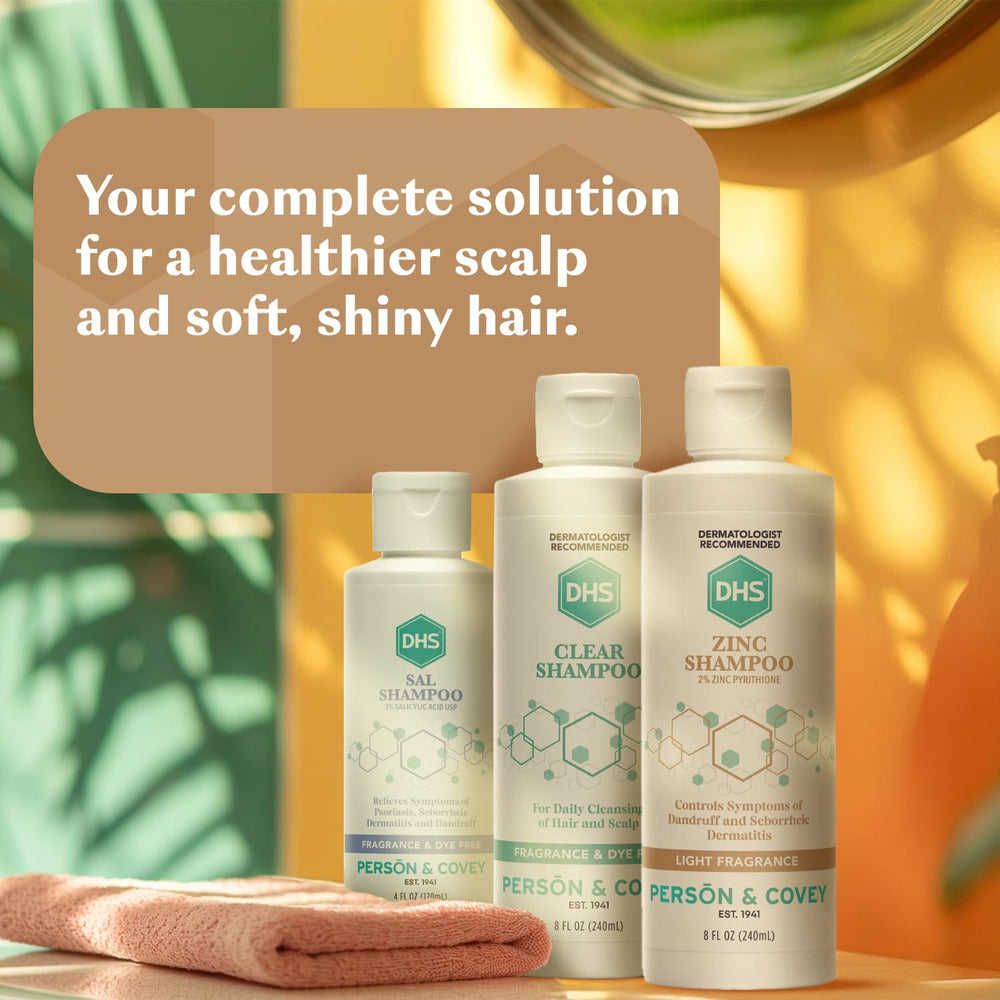 DHS Zinc Shampoo flakes graphic implies ongoing support for flaky scalp