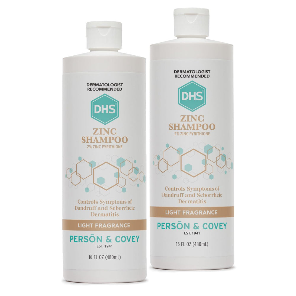 DHS Zinc Shampoo pack of two bottles ready for daily hair care.