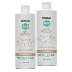 DHS Zinc Shampoo pack of two bottles ready for daily hair care.