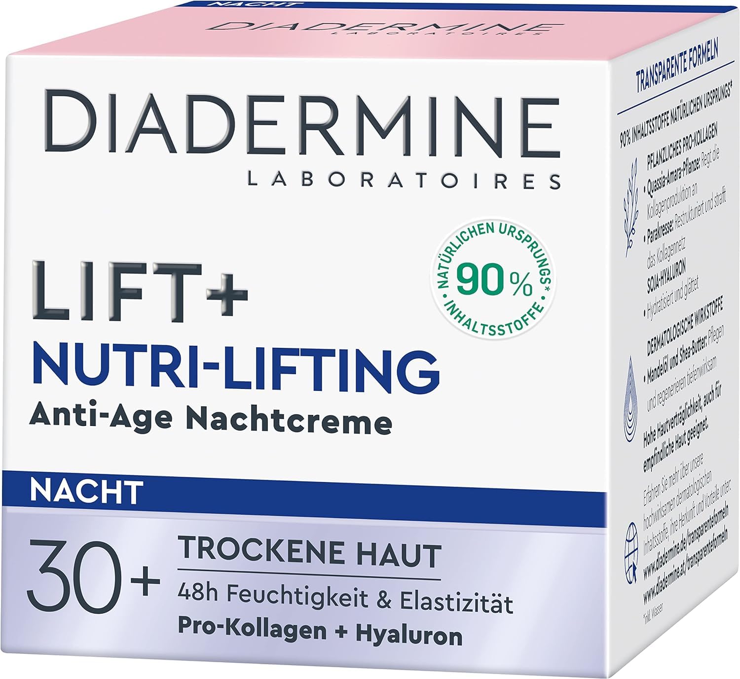 Diadermine Lift+ Nutri-Lifting Night Cream bottle showing firming hydration potential