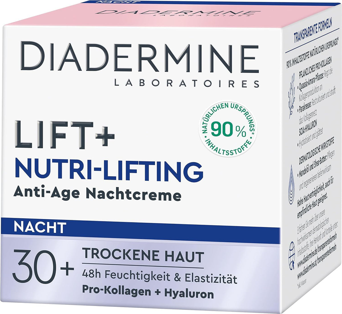 Diadermine Lift+ Nutri-Lifting Night Cream bottle showing firming hydration potential