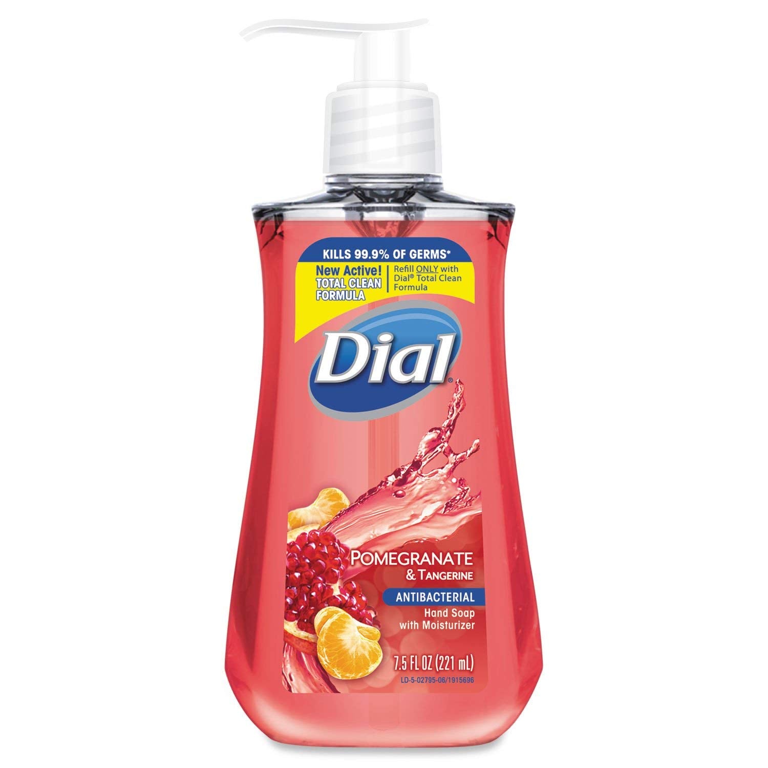 Dial antimicrobial liquid soap in a pump bottle for everyday hand cleansing with fruity scent.