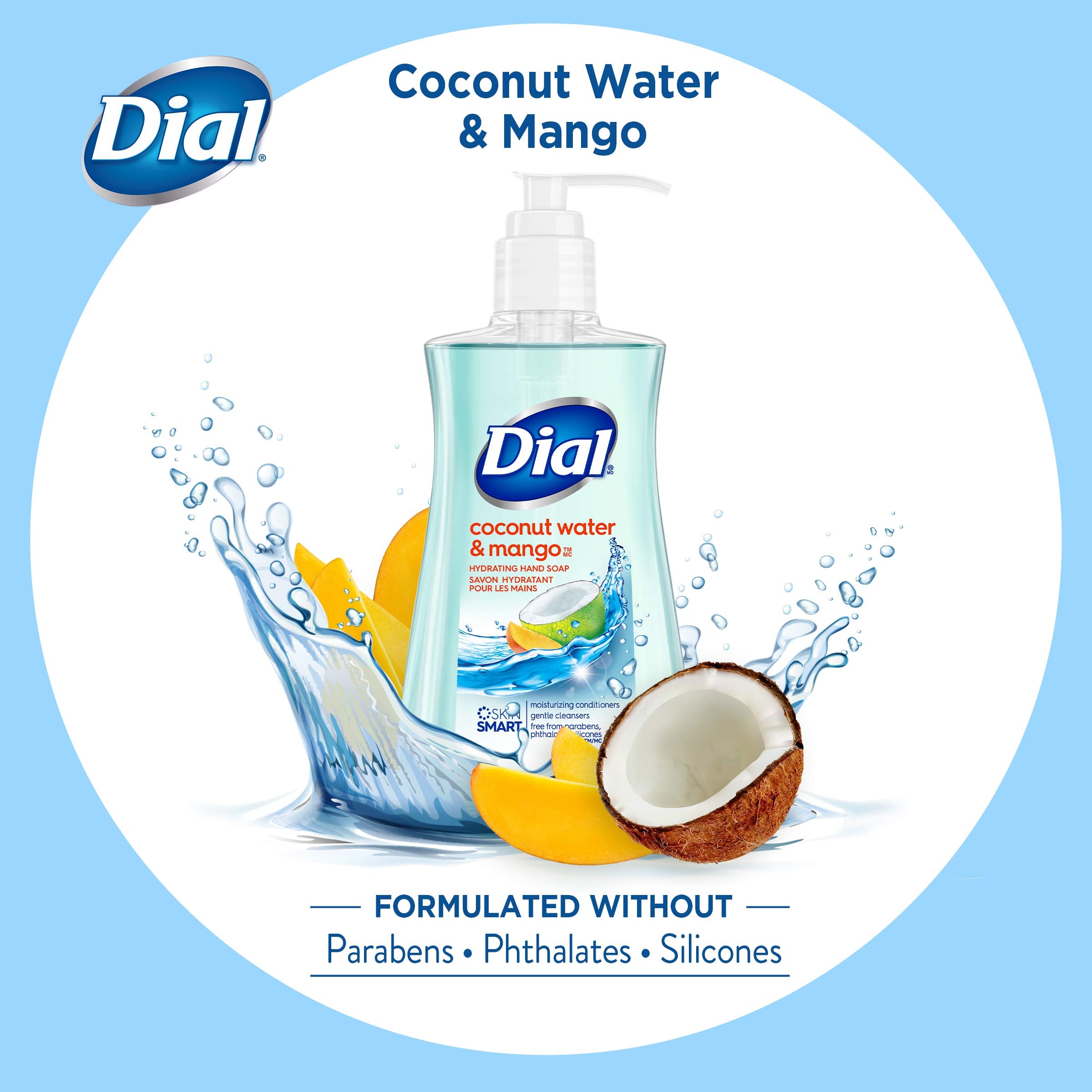 Dial Coconut Water Mango rich lather for a comforting wash experience.